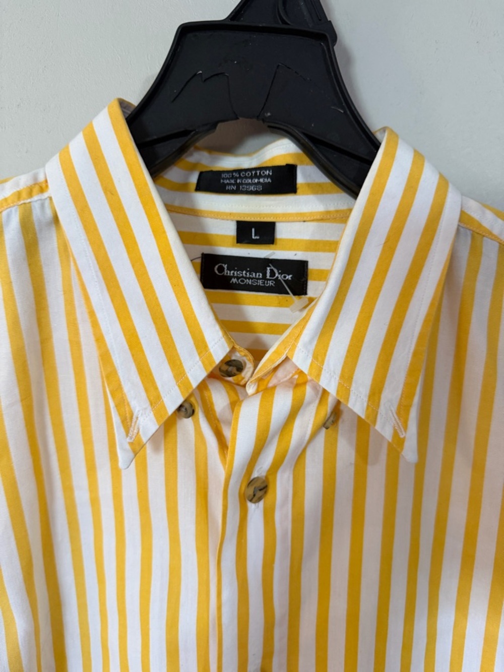 Dior Men’s Yellow & White Vertical Stripe Button-Down Shirt - Picture 2 of 6